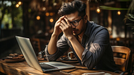Business man stress and frustrated for computer UHD wallpaper Stock Photographic Image - obrazy, fototapety, plakaty