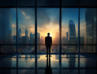 Fototapeta na wymiar silhouette of a businessman standing in an empty hallway