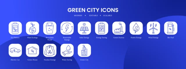 Fotobehang Green city icon collection with black filled line outline style. city, green, design, ecology, collection, concept. Vector Illustration © SkyPark