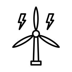 Wind energy green city icon with black outline style. energy, ecology, renewable, power, wind, electricity, sustainable. Vector Illustration