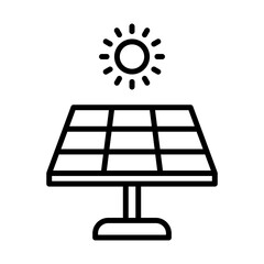 Solar energy green city icon with black outline style. power, alternative, panel, energy, renewable, environment, solar. Vector Illustration