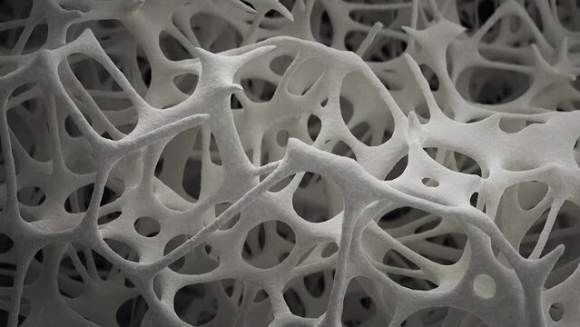 Human bone tissue growing,  slow motion, scanning electron microscope, 3d animation.