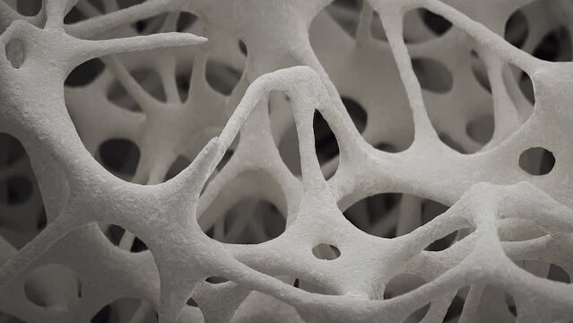Rapid growth of human bone, close-up, scanning electron microscope, 3d animation.
