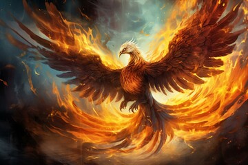 Symbolizing transformation and renewal, the phoenix is a spiritual guide. Generative AI - obrazy, fototapety, plakaty