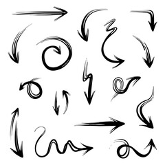 Hand drawn arrow in abstract doodle line style, in vector illustration