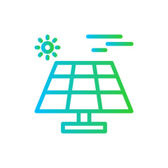 Solar energy green city icon with blue and green gradient outline style. power, alternative, panel, energy, renewable, environment, solar. Vector Illustration