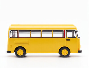 Obraz na płótnie Canvas Yellow Toy Bus on White Background - Playful and Imaginative Toy