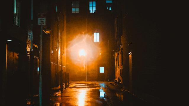 Fototapeta night city street alley
