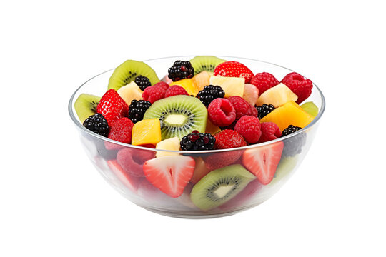 Healthy fresh fruit salad in a bowl on a white background PNG