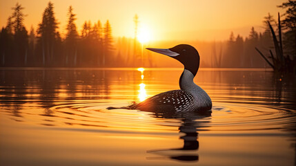 Common loon at sunrise in Maine