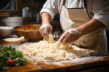 The chef is making noodle dough