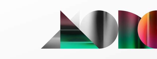 Elegant minimalist background with color metallic circles and triangles, creating harmonious composition of geometric shapes for wallpaper, banner, background, landing page