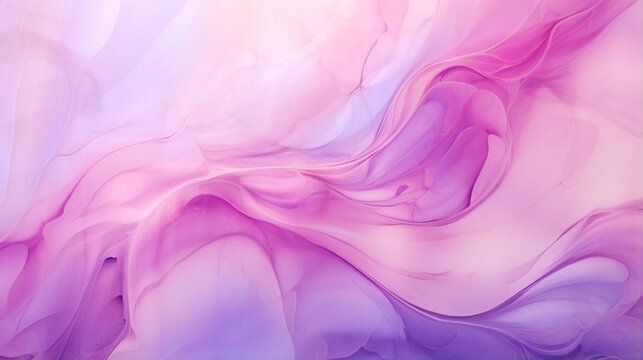 High resolution beautiful background. Fluid art, alcohol ink mixture of colors creating transparent waves and swirls. Perfect for posters, cards, other printed materials. Purple and pink design.