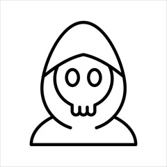 Grim Reaper Halloween Character Silhouette Icon. Funny Black Costume of Grim Reaper for Halloween Icon. vector illustration on white background