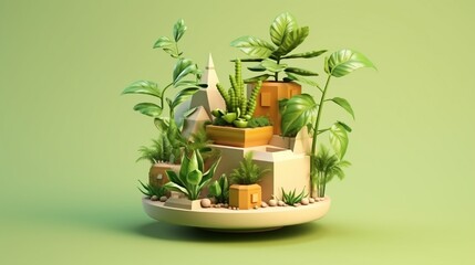 Isometric plant in decor pot in 3d 
