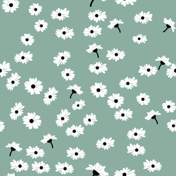 seamless small vector flower design on blue background