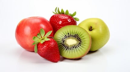 Fototapeta na wymiar kiwi fruit,strawberry,grape and red apple isolated on white background, mix fruit for health