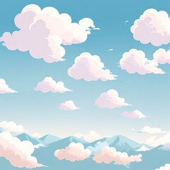Beautiful Landscape Background blue Sky Clouds Oil Painting View Wallpaper Landscape Light Colours Green Blue Anime style Magic and Colorful