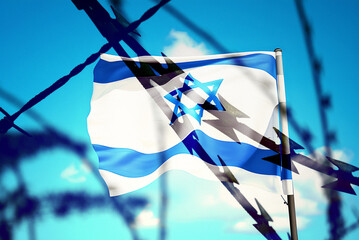 Flagge von Israel hinter dem Stacheldraht