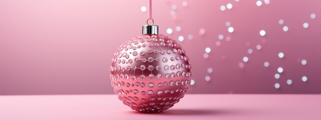 Shining pink Christmas ball in precious crystals on a pink background