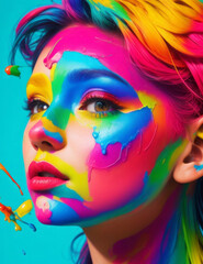 Colorful Face and Hair - Makeup Creative Advertisement for a Fashion Statement
