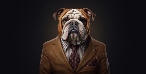 portrait of a man in a suit and a tie, a picture of the bulldog in men's suit