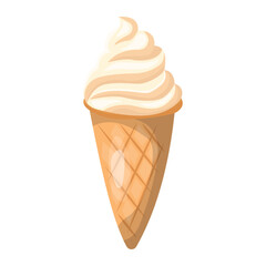 Vanilla ice cream in waffle cone vector.