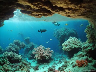 coral reef and diver