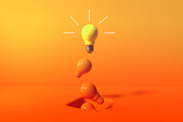 One out unique idea light bulb with a hole on the floor - 3D render
