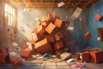A clumsy situation with fragile items. Generative AI - obrazy, fototapety, plakaty