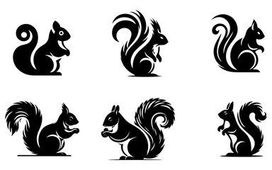 squirrel vector silhouette illustration a set of group pack black color 