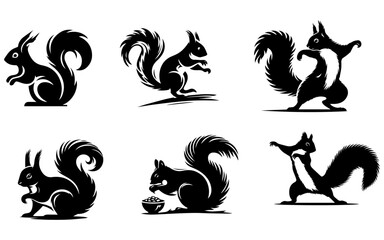 squirrel vector silhouette illustration a set of group pack black color  © Big Dream