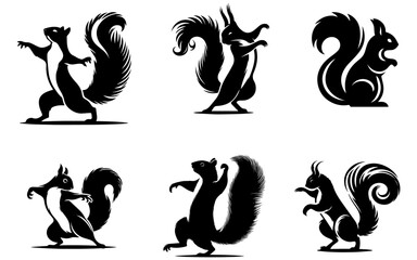 squirrel vector silhouette illustration a set of group pack black color 