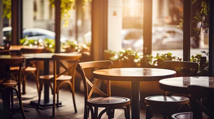 Rolgordijnen 陽光が射し込む明るいカフェの店内風景 © Hanasaki