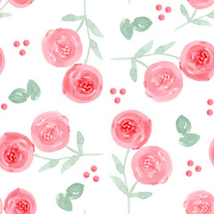 Red Rose Floral with Dots Repeat Seamless Pattern