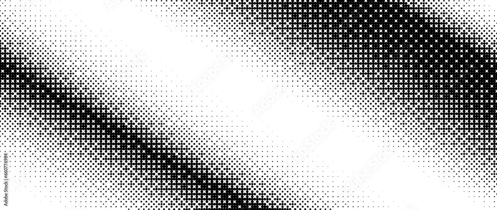 Aufkleber Diagonal halftone bitmap texture. Dotted gradient pattern background. Abstract 8 bit faded pop art wallpaper. Vanishing pixelated spotted design backdrop for banner, poster, flyer, cover. Vector