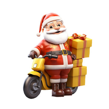 3D character a santa claus with gifts on isolated transparent background png. Generated with AI