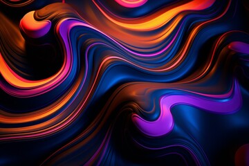 Dark wallpaper with vibrant neon accents, displaying luxurious liquid-like ripples and swirls. Generative AI