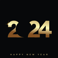 2024 Happy New Year card with golden text. Vector