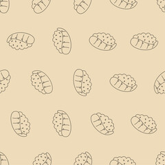 Doodle sushi line art seamless pattern. Suitable for backgrounds, wallpapers, fabrics, textiles, wrapping papers, printed materials, and many more.