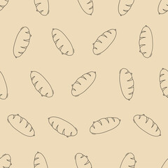 Doodle baguette line art seamless pattern. Suitable for backgrounds, wallpapers, fabrics, textiles, wrapping papers, printed materials, and many more.