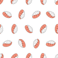 Doodle sushi seamless pattern. Suitable for backgrounds, wallpapers, fabrics, textiles, wrapping papers, printed materials, and many more.