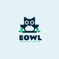 Vector Logo Illustration Owl Simple Mascot Style.