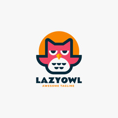 Vector Logo Illustration Lazy Owl Simple Mascot Style.