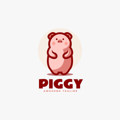 Vector Logo Illustration Piggy Mascot Cartoon Style.