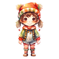 Fototapeta premium Watercolor Santa Elves Boy Christmas Clipart Illustration