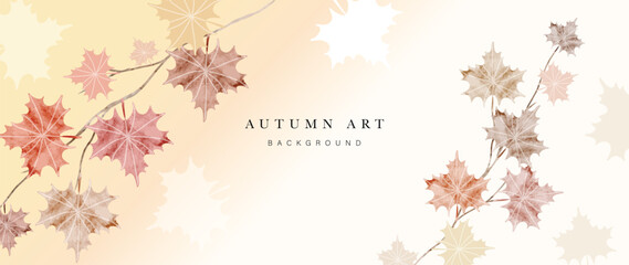 Autumn foliage in watercolor vector background. Abstract wallpaper design with maple leaves, line art, colorful. Elegant botanical in fall season illustration suitable for fabric, prints, cover.
