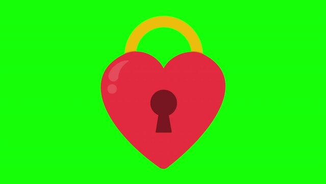 2D Animation of love lock Isolated On Green Background