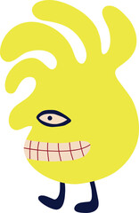 Yellow  funny character baby monster with funny smile face. Illustration in a modern childish hand-drawn style