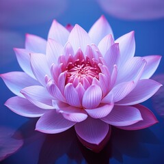 Magical bloom of fluorescent lotus on a moonlit night. AI Generation 